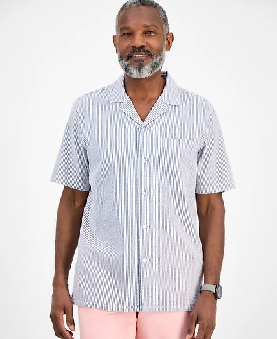 Club Room Men's Short Sleeve Striped Seersucker Button-Front Camp Shirt, Exclusively at Macy's