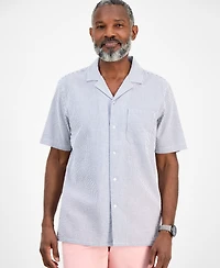 Club Room Men's Short Sleeve Striped Seersucker Button-Front Camp Shirt, Exclusively at Macy's