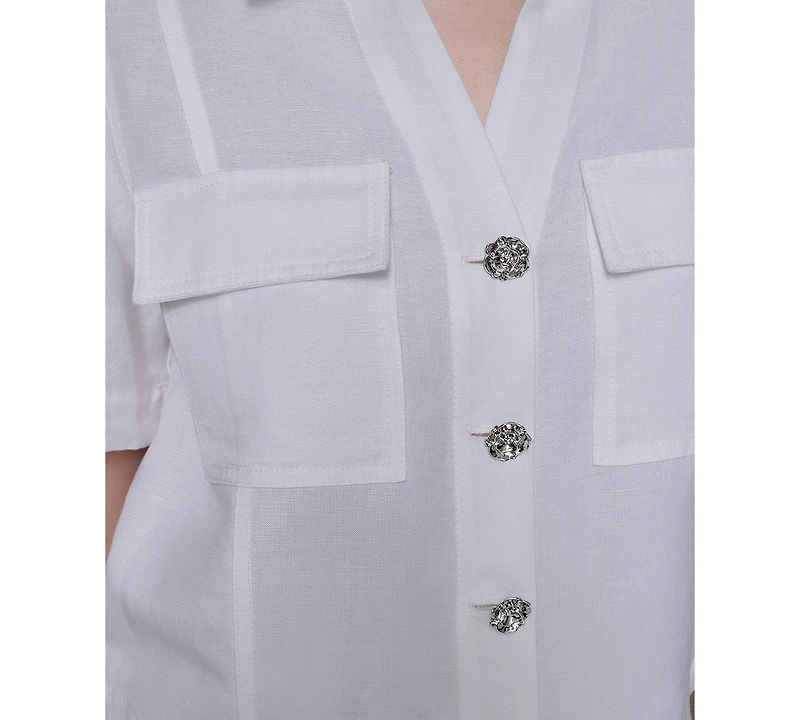 Karl Lagerfeld Paris Women's Cropped Short-Sleeve Shirt