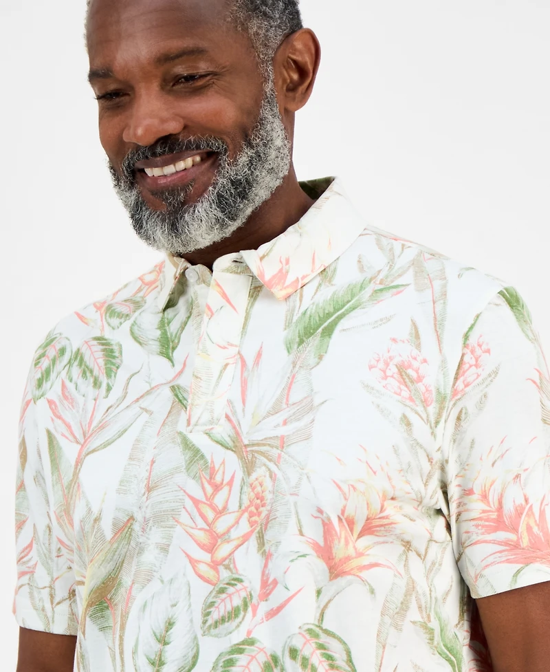 Club Room Men's Hero Short Sleeve Leaf Print Polo Shirt, Exclusively at Macy's