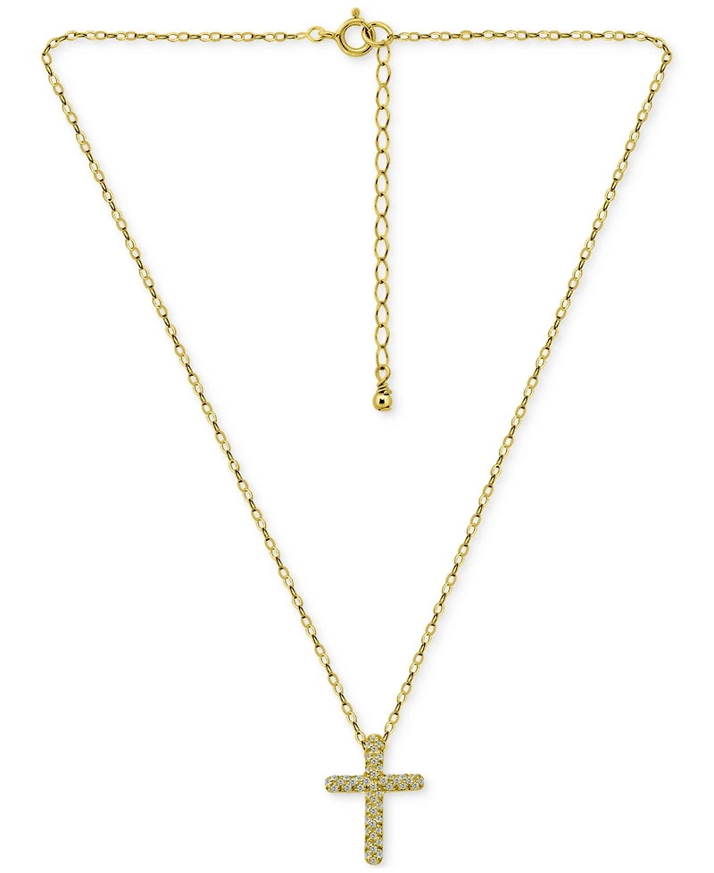 Giani Bernini Cubic Zirconia Cross Pendant Necklace, 16" + 2" extender, Exclusively at Macy's