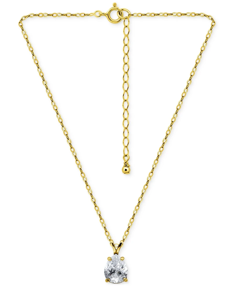 Giani Bernini Cubic Zirconia Pear Solitaire Pendant Necklace, 16" + 2" extender, Exclusively at Macy's