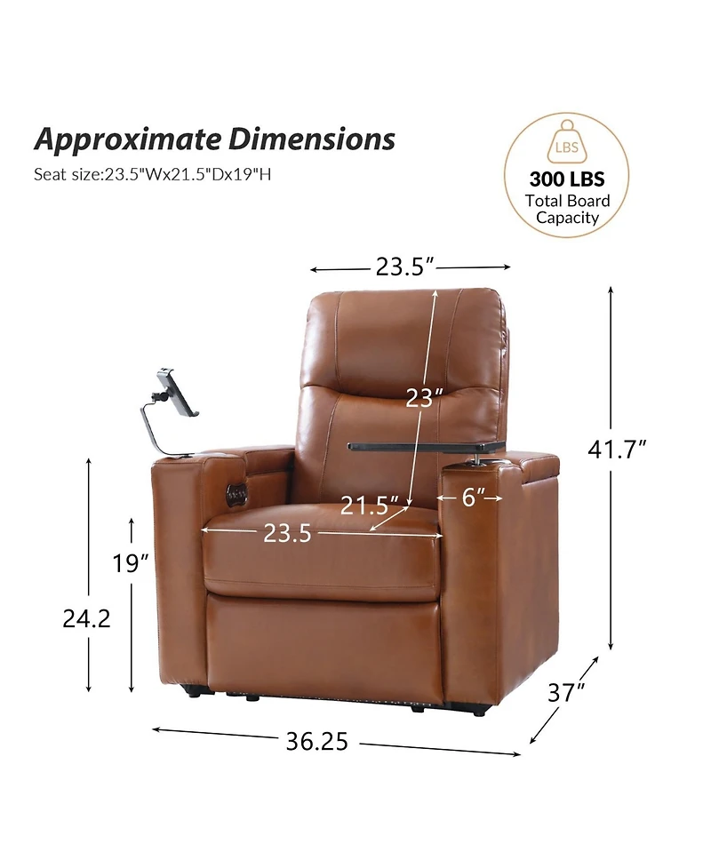 Modern Lothaire Genuine Leather Power Recliner with Adjustable Headrest