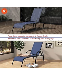 2 Pcs Patio Lounge Chair Chaise Adjustable Reclining Armrest