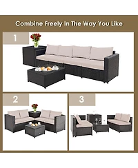 4PCS Outdoor Patio Rattan Furniture Set Cushioned Loveseat Storage Table