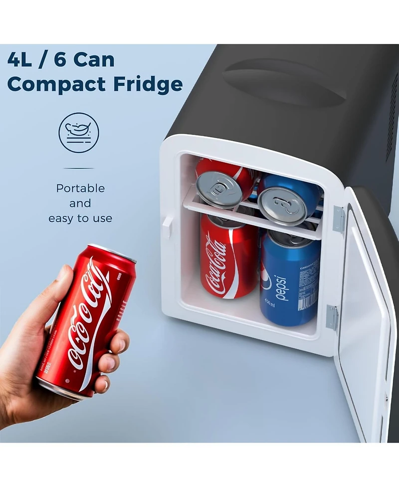 Cowsar Compact Refrigerator, Portable Mini Fridge, Skin Care 4L Capacity/6 Cans, for Bedroom, Car, Office & Dorm, Small Cooler for Cosmetics, Beverage