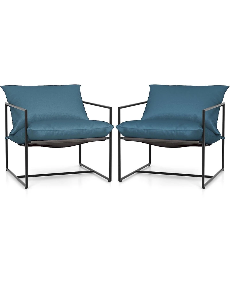 2PCS Sling Accent Chairs Metal Framed Armchairs with Removable Sponge Cushions