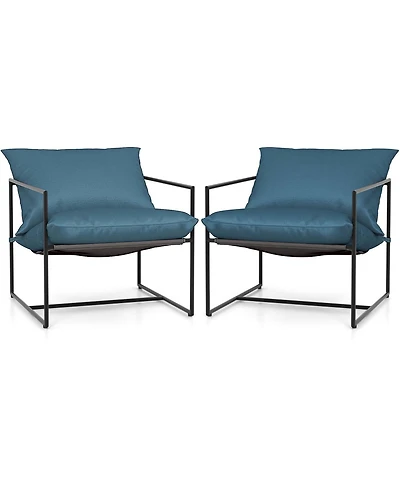 2PCS Sling Accent Chairs Metal Framed Armchairs with Removable Sponge Cushions