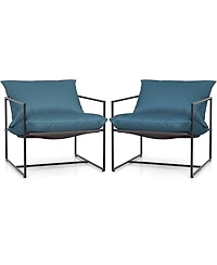 2PCS Sling Accent Chairs Metal Framed Armchairs with Removable Sponge Cushions