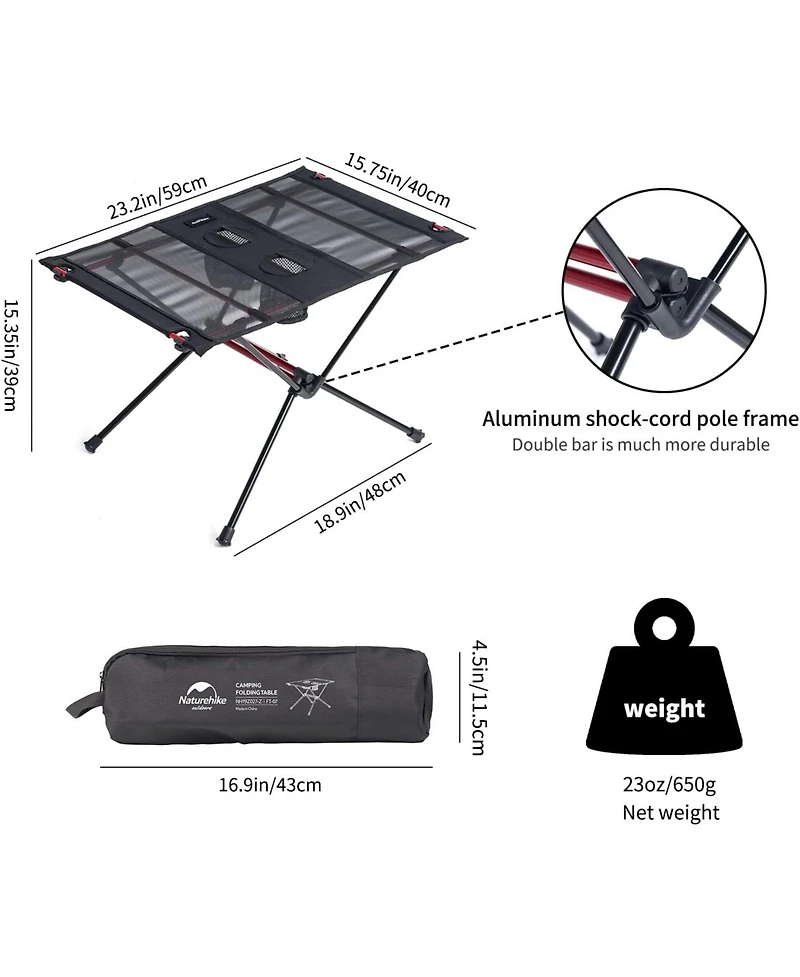 Naturehike Ultralight Camping Table, Portable Backpacking Table with Carry Bag & Cup Holder, Folding Mesh Camp Table for Camping Picnic Beach Fishing