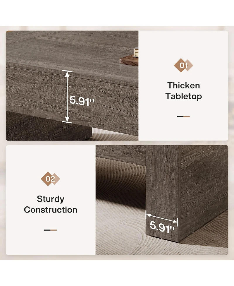 Tribesigns 51-Inch Rectangular Coffee Table for Living Room, Farmhouse Accent Center Cocktail Table with Thickened Wooden Base, Easy Assembly,Grey