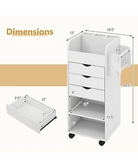 Utility Trolley with Open Shelves and 3 Drawers – Rolling Cart for Kitchen, Office, or Bathroom Organization