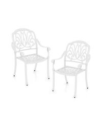 2 Pieces Patio Cast Aluminum Dining Chairs with Armrests
