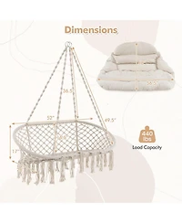 Hand-Woven Rope Hanging Chair with Thick Cushion and Folding Metal Frame