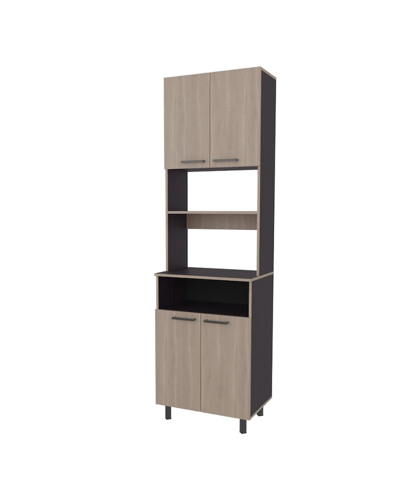 Bullhead City Kitchen Pantry with Open Storage and 4 Doors, White Oak and Wengue