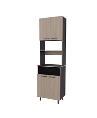 Bullhead City Kitchen Pantry with Open Storage and 4 Doors, White Oak and Wengue