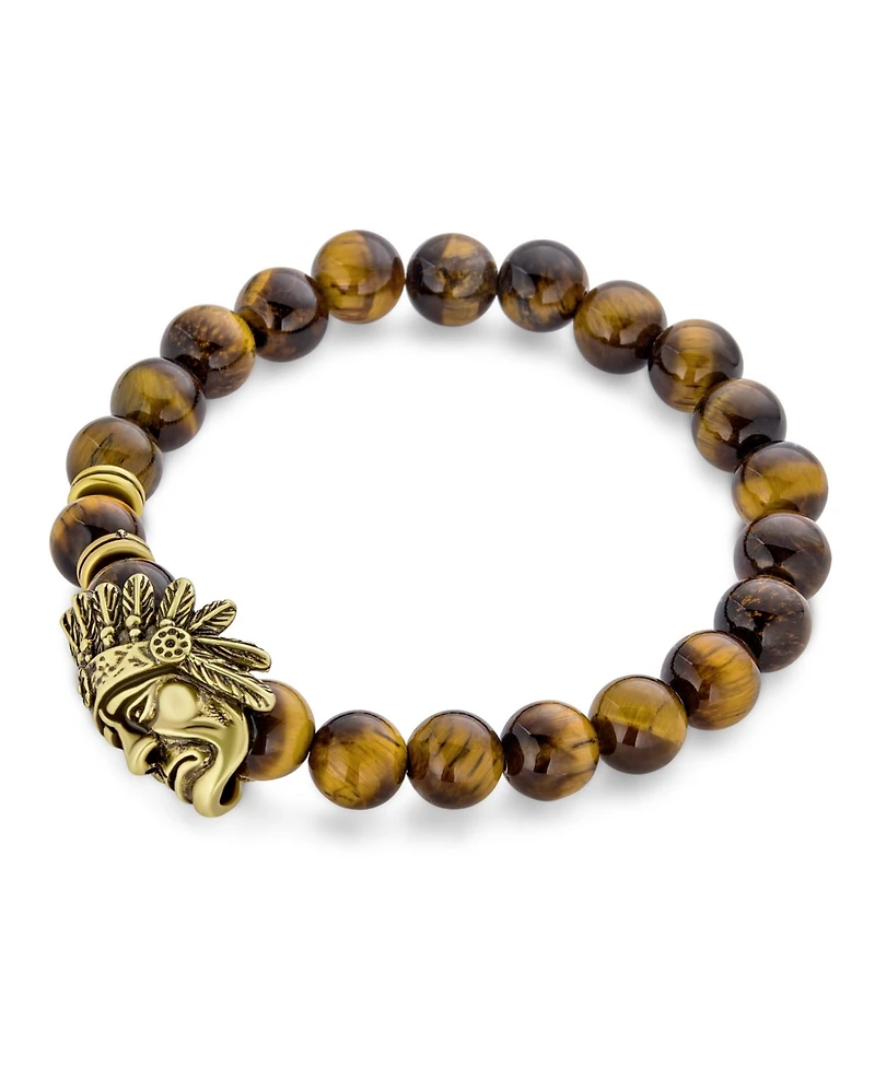 Bling Jewelry Set of 2 Chef Indian Face Natural Howlite Onyx and Tiger Eye Bead Stretch Bracelet