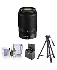 Nikon Nikkor Z Dx 50-250mm f/4.5-6.3 Vr Lens, Bundle with Takama 3-Section Aluminum Video Tripod and Fluid Head, 62mm Filter Kit, Cleaning Kit
