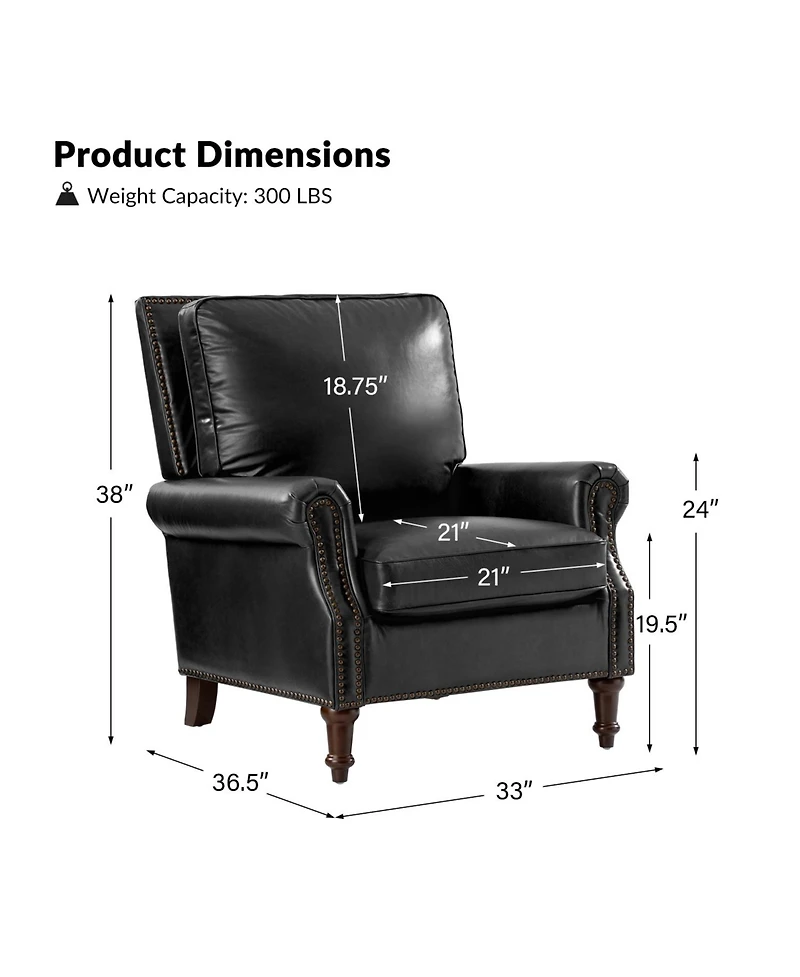 Traditional Raymond Genuine Leather Recliner with Classic Roll-arm