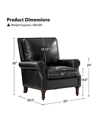 Traditional Raymond Genuine Leather Recliner with Classic Roll-arm