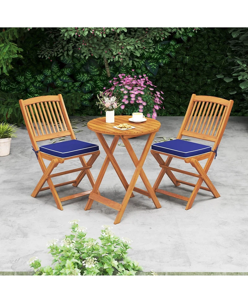 Outdoor Folding Chairs Set of 4 Acacia Wood High-Back Chair with Seat Cushions