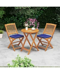 Outdoor Folding Chairs Set of 4 Acacia Wood High-Back Chair with Seat Cushions