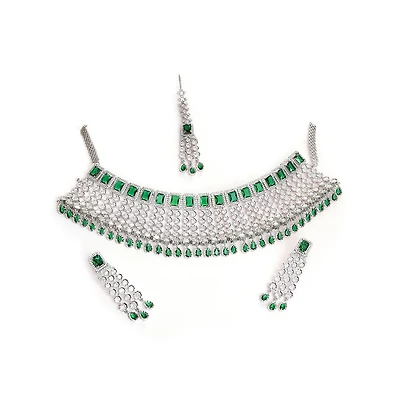 Sohi Women's Silver Plated Designer Jewellery Set