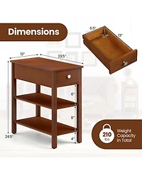 3-Tier Narrow End Table Set of 2 – With Drawer and Storage Shelves for Bedroom or Living Room Organization
