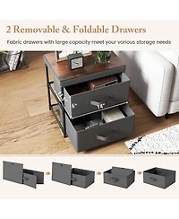 2-Drawer Nightstand with Fabric Bins and Pull Handles – Set of 2 Bedroom Storage Solutions
