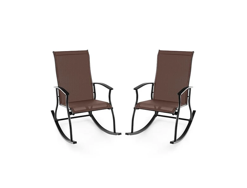 2 Pieces Outdoor Rocking Chairs with Breathable Backrest