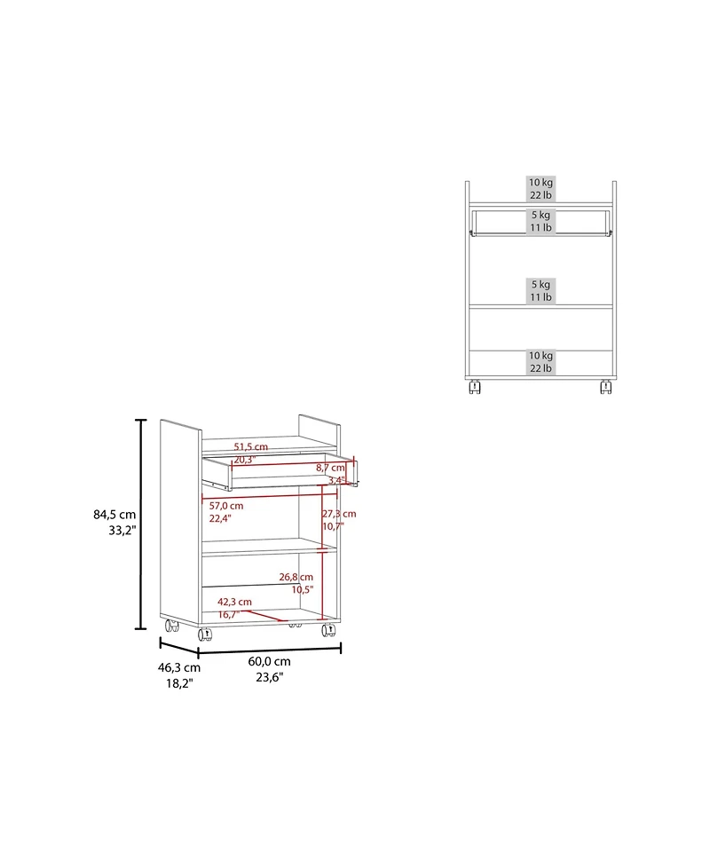 Burnside Kitchen Cart with 2 Doors and 1 Drawer, White