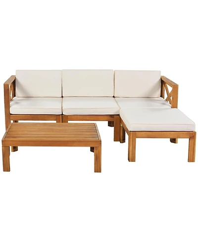 Mondawe Outdoor Wood 5-Piece Sectional Sofa Seating Group Set with Cushions