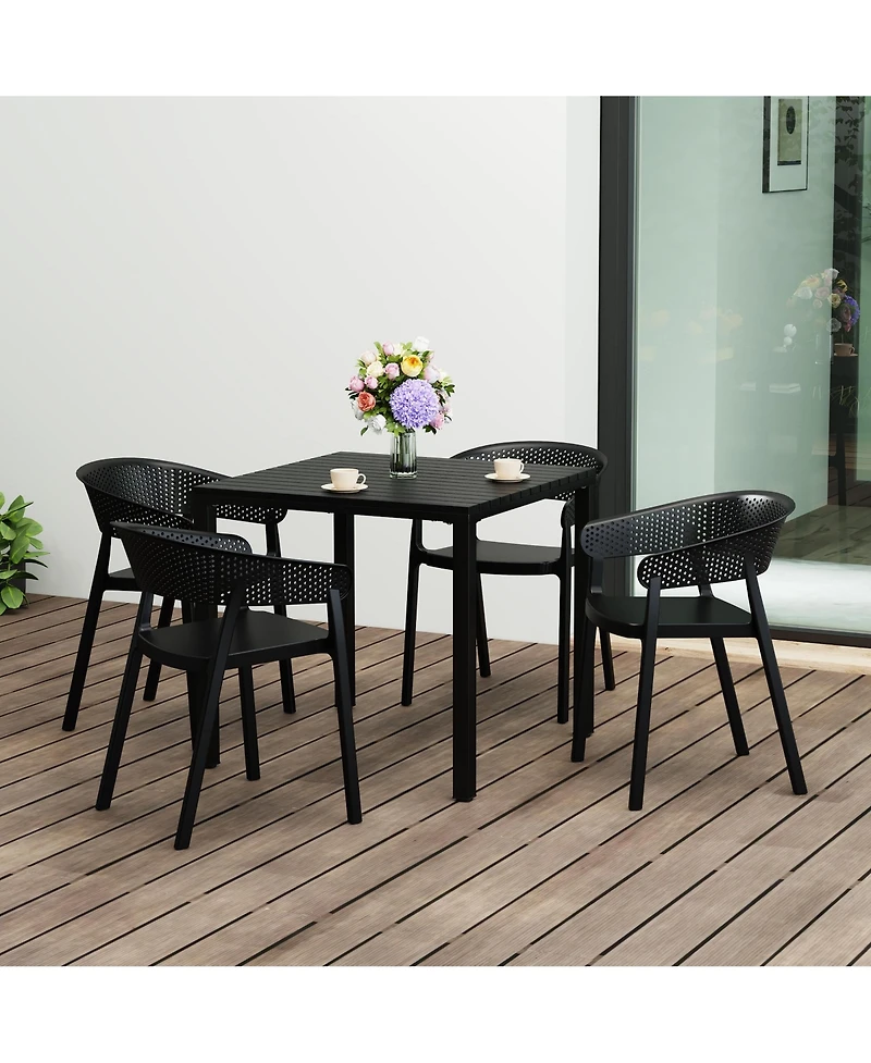 5-Piece Outdoor Metal Frame Square Dining Table Patio Set with Stackable Chairs