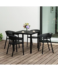 5-Piece Outdoor Metal Frame Square Dining Table Patio Set with Stackable Chairs