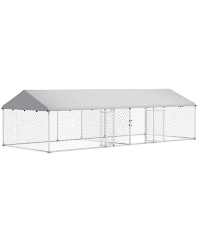 PawHut Two Room Outdoor Dog Kennel with Roof, Cover, 19.7' x 7.5' x 5.2'