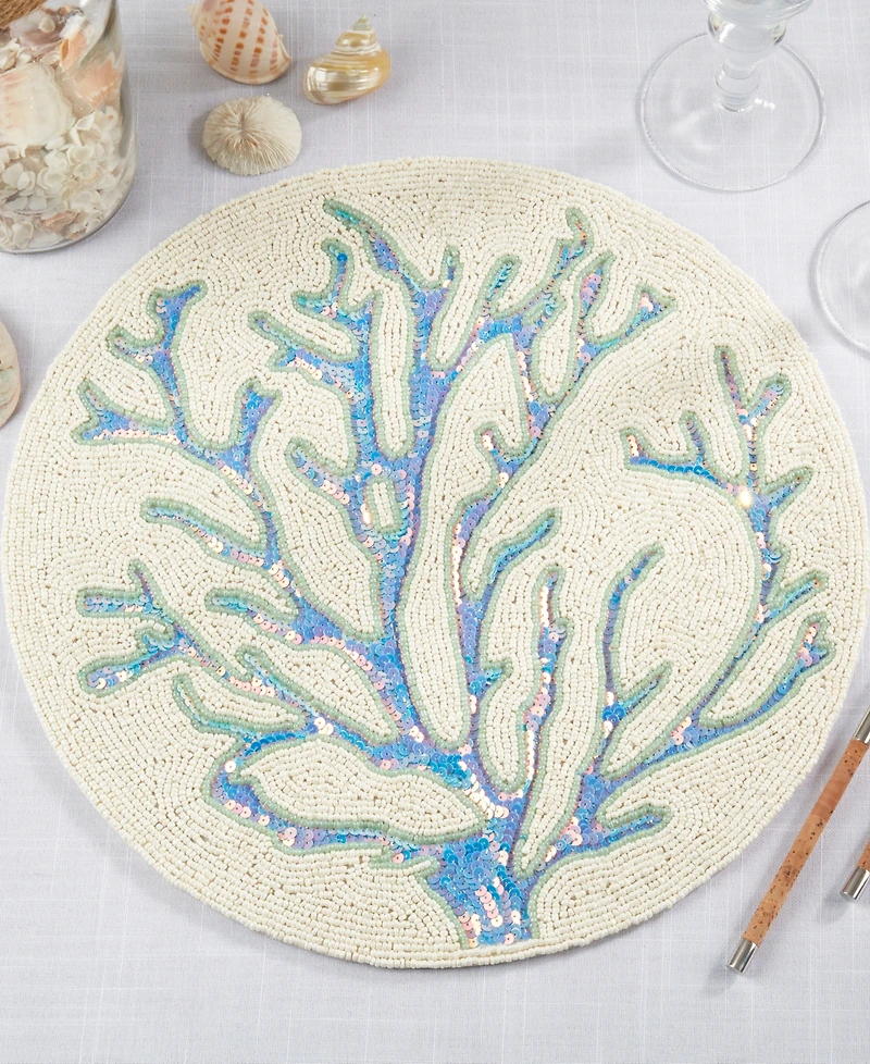 Saro Lifestyle Coastal Coral Beaded Placemats, 15" Round