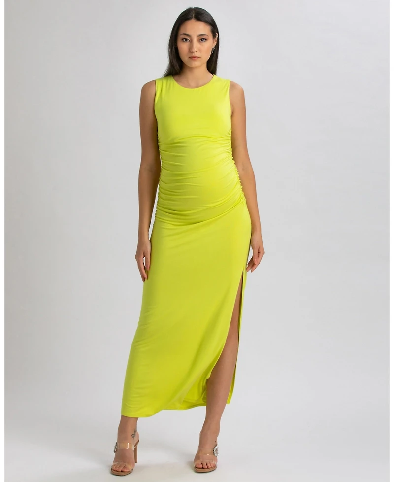 Pietro Brunelli Maternity Sleeveless Side-Ruched Blossom Maxi Split Dress