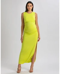 Pietro Brunelli Maternity Sleeveless Side-Ruched Blossom Maxi Split Dress