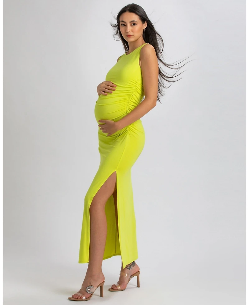 Pietro Brunelli Maternity Sleeveless Side-Ruched Blossom Maxi Split Dress