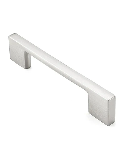 Cauldham 5 Pack Solid Kitchen Cabinet Pulls Handles (3-5/8" Hole Centers) - Modern Thin Profile Drawer/Door Hardware - Style M255 - Satin Nickel