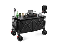 260L Collapsible Foldable Wagon with 440lbs Weight Capacity, Folding Utility Garden Cart with Table Top, Cup Pockets, and Brakes, Utility Grocery Wago