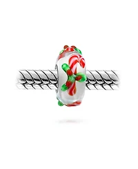 Bling Jewelry Set of 2 Christmas Charm Bead Red Candy Cane Peppermint Murano Glass Silver