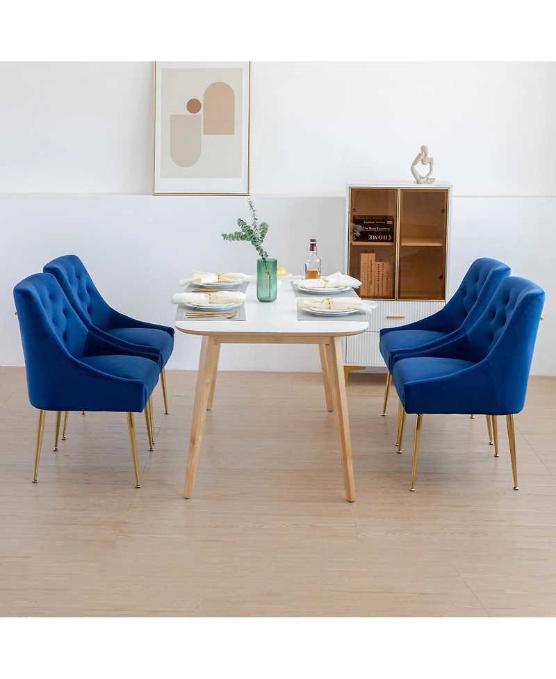 Dyhome Modern Velvet Upholstered Dining Chairs Set of 2, Mid Century Side with 5.12” Cushions and Back Pull Rod for Kitchen, Living Room