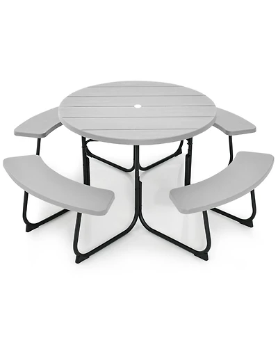 8-Person Outdoor Picnic Table and Bench Set with Umbrella Hole