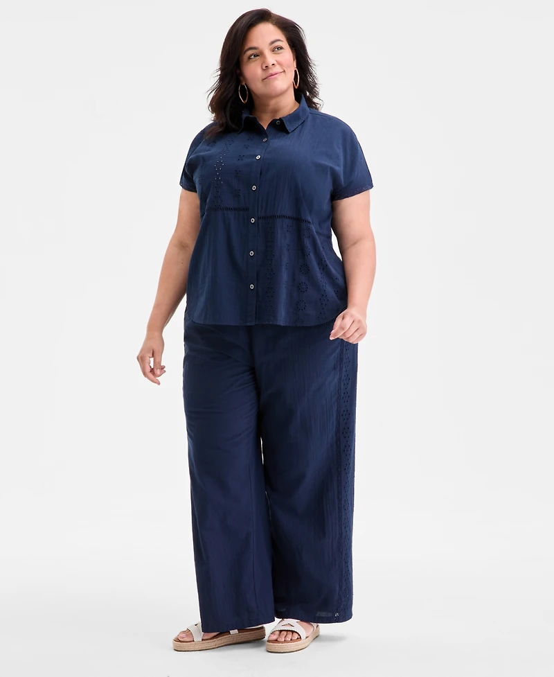 Style & Co Plus Eyelet Camp Shirt, Exclusively at Macy's
