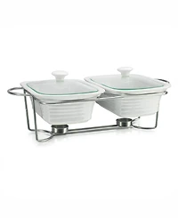 Godinger White Rectangle Double Porcelain Baker With Stand