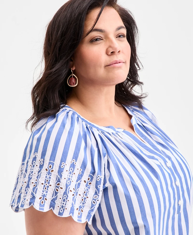 Style & Co Plus Striped Flutter-Sleeve Top, Exclusively at Macy's