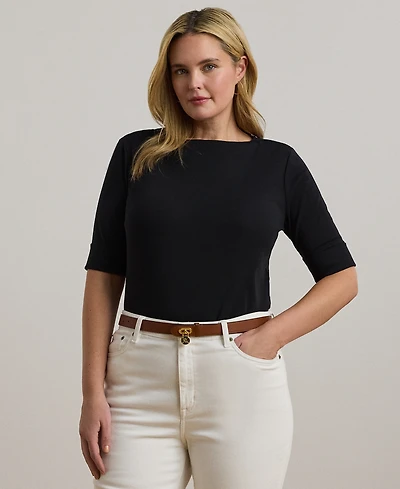 Lauren Ralph Plus Cotton-Blend Boatneck Top