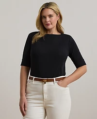Lauren Ralph Plus Cotton-Blend Boatneck Top