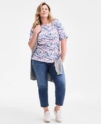 Style & Co Plus Printed Elbow-Sleeve Knit Top, Exclusively at Macy's